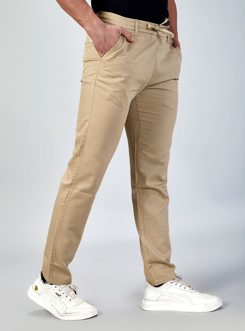 Beige Casual Linen Trousers for Men