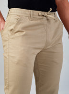 Beige Casual Linen Trousers for Men