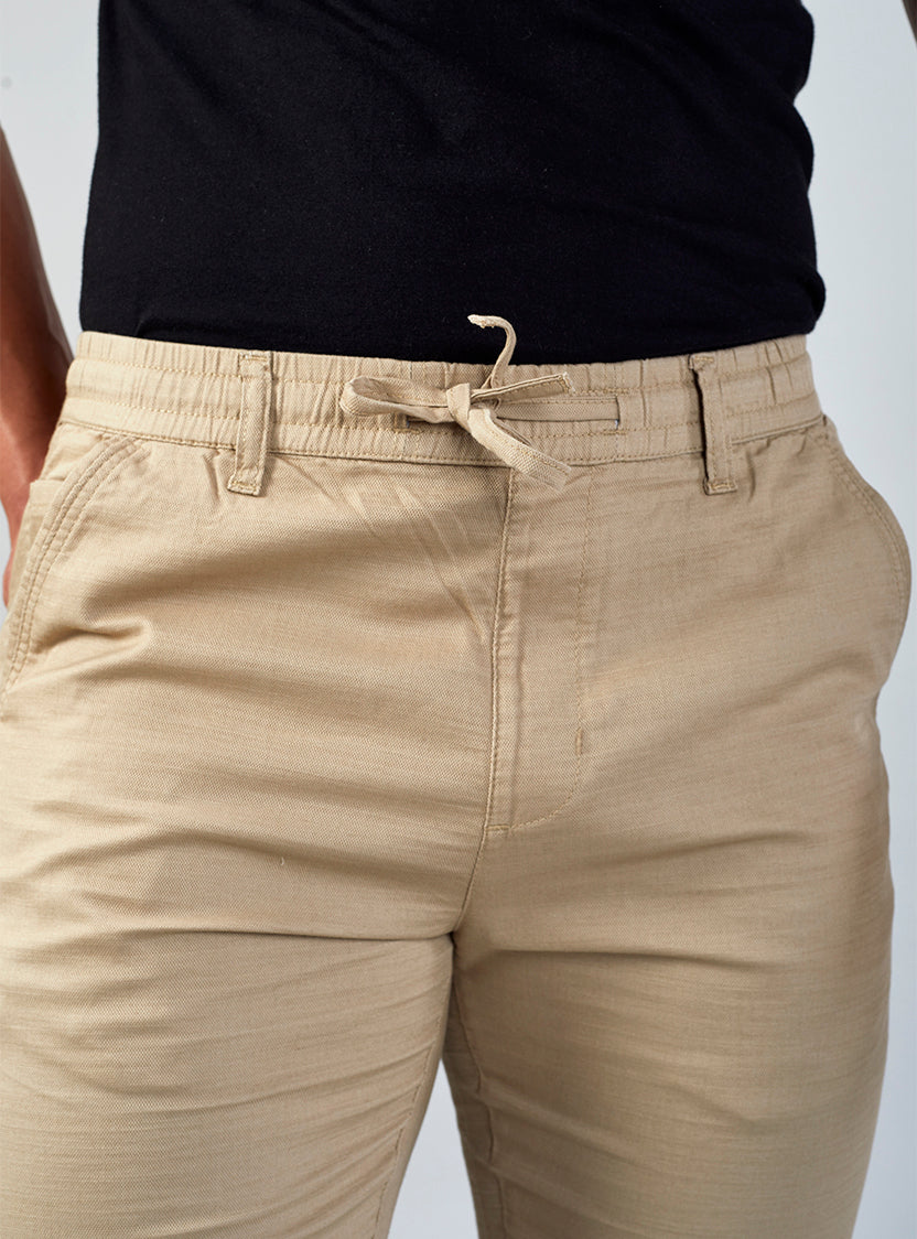 Beige Casual Linen Trousers for Men