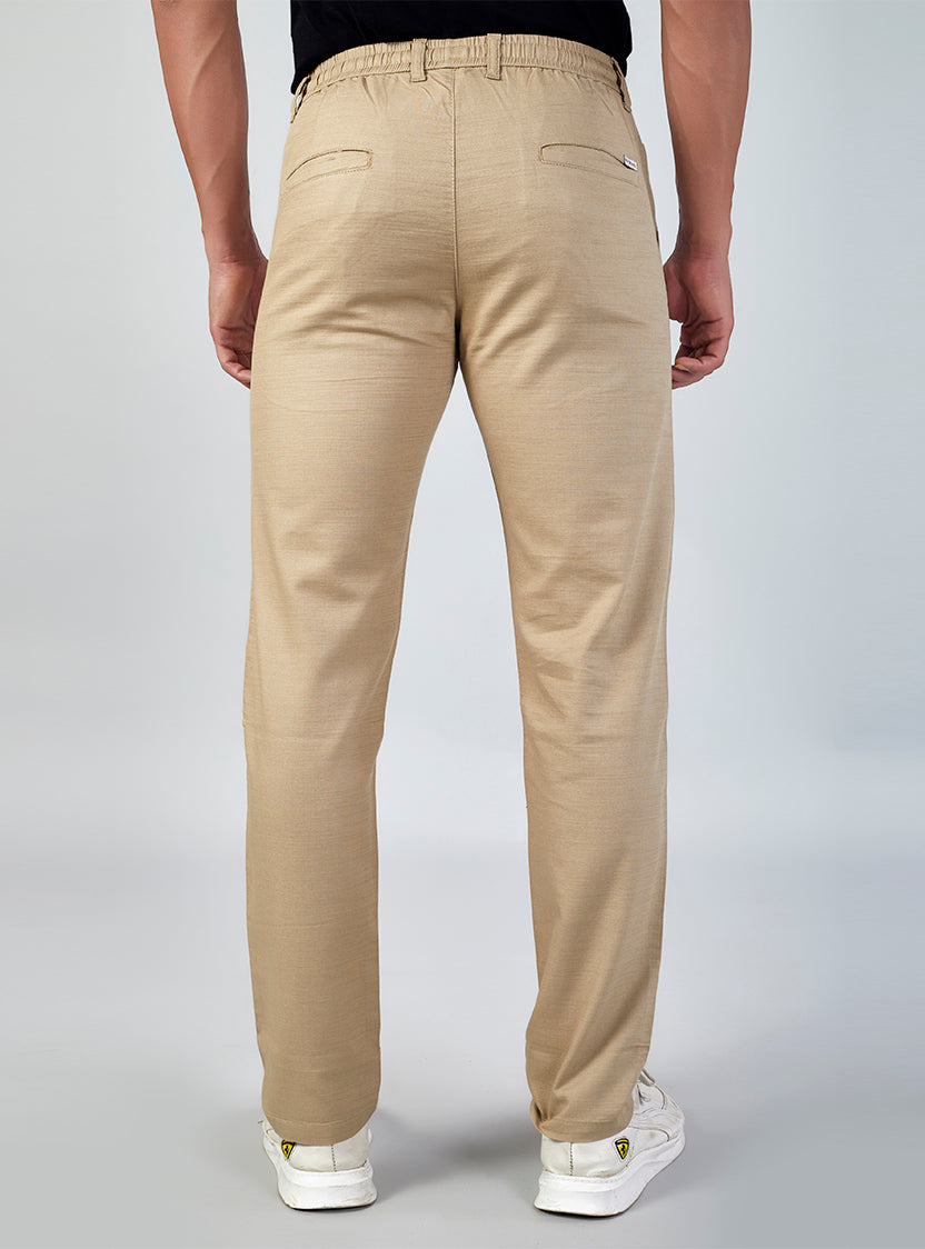 Beige Casual Linen Trousers for Men