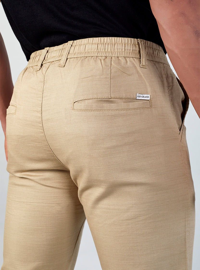Beige Casual Linen Trousers for Men