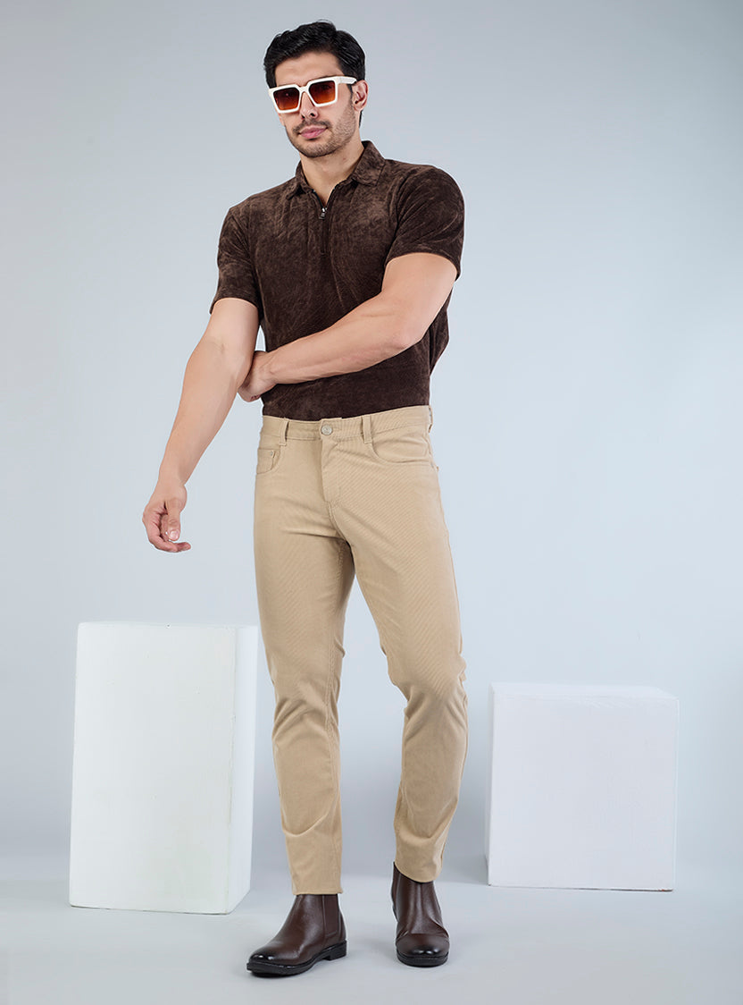 Slim Fit Mid Blue Corduroy Pants for Men