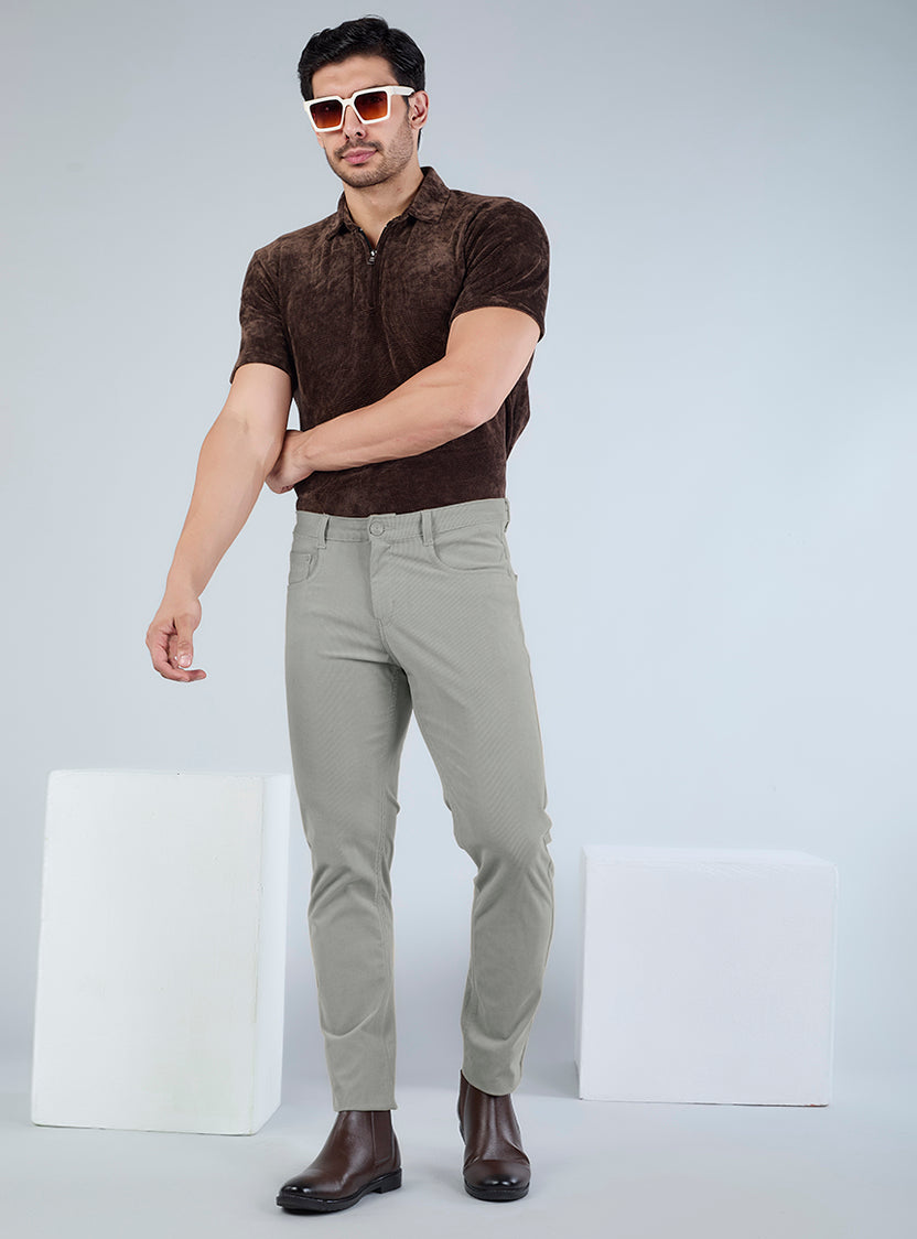 Slim Fit Mid Blue Corduroy Pants for Men