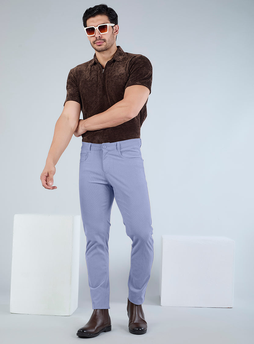 Slim Fit Mid Blue Corduroy Pants for Men