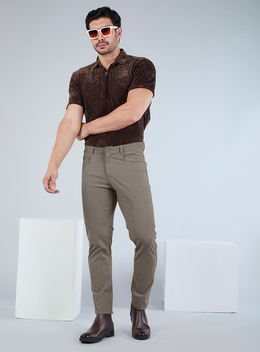 Slim Fit Mid Blue Corduroy Pants for Men