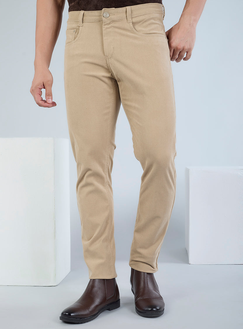 Slim Fit Grey Corduroy Pants for Men