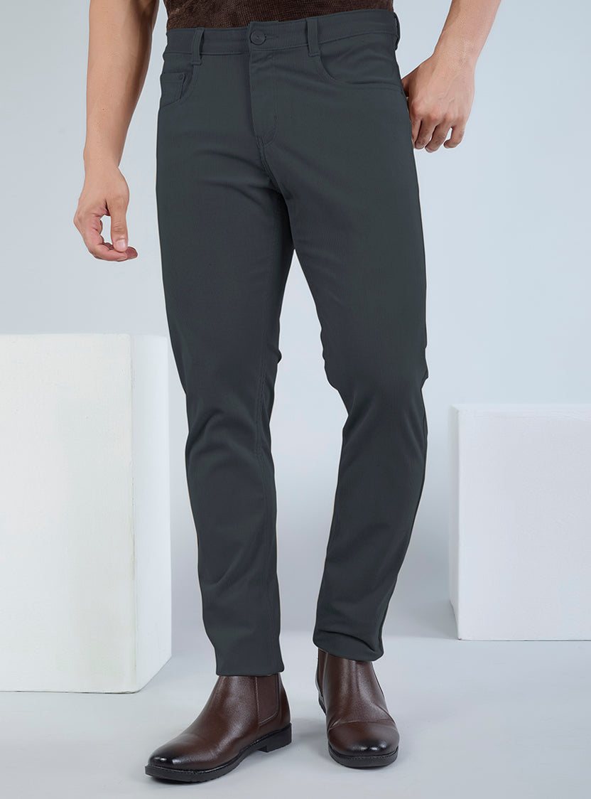 Slim Fit Olive Green Corduroy Pants for Men