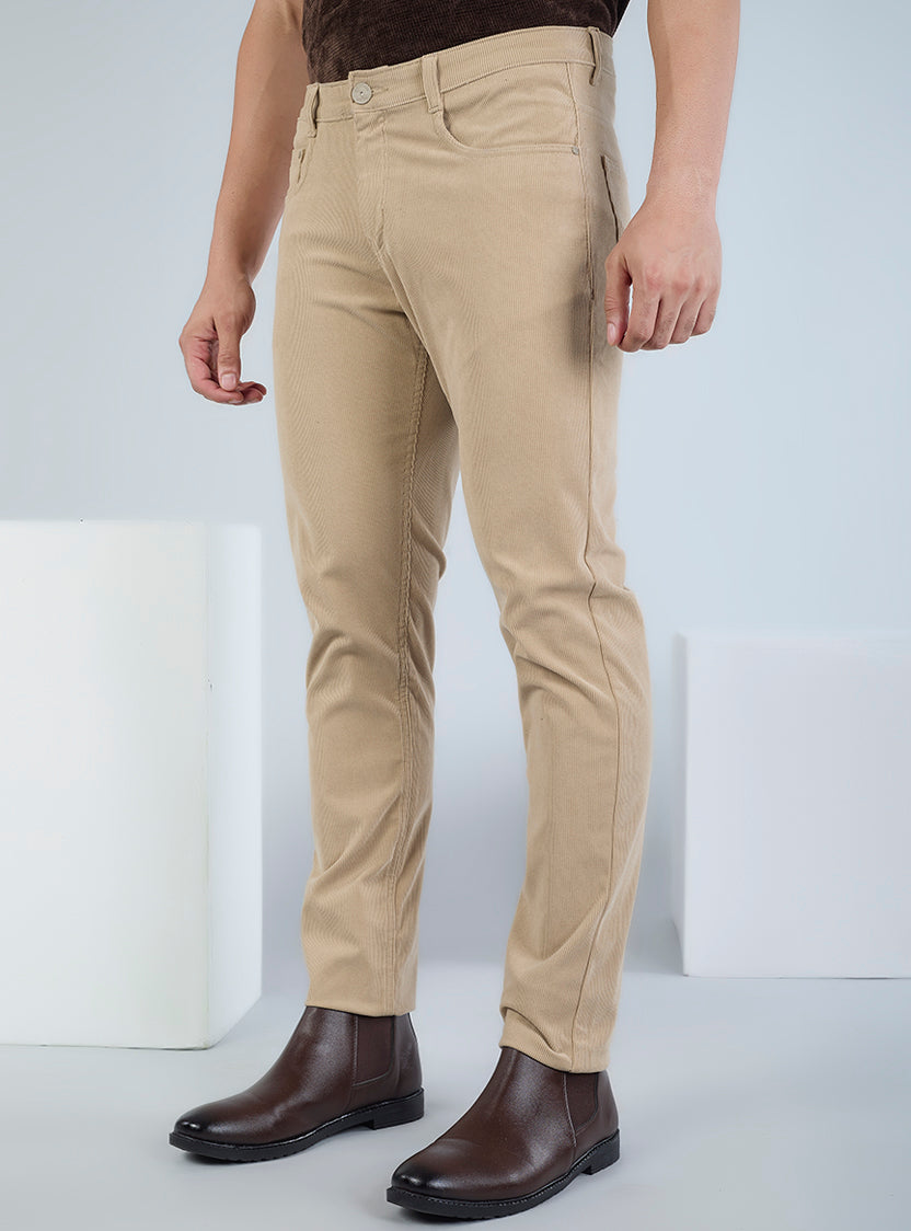 Slim Fit Mid Blue Corduroy Pants for Men