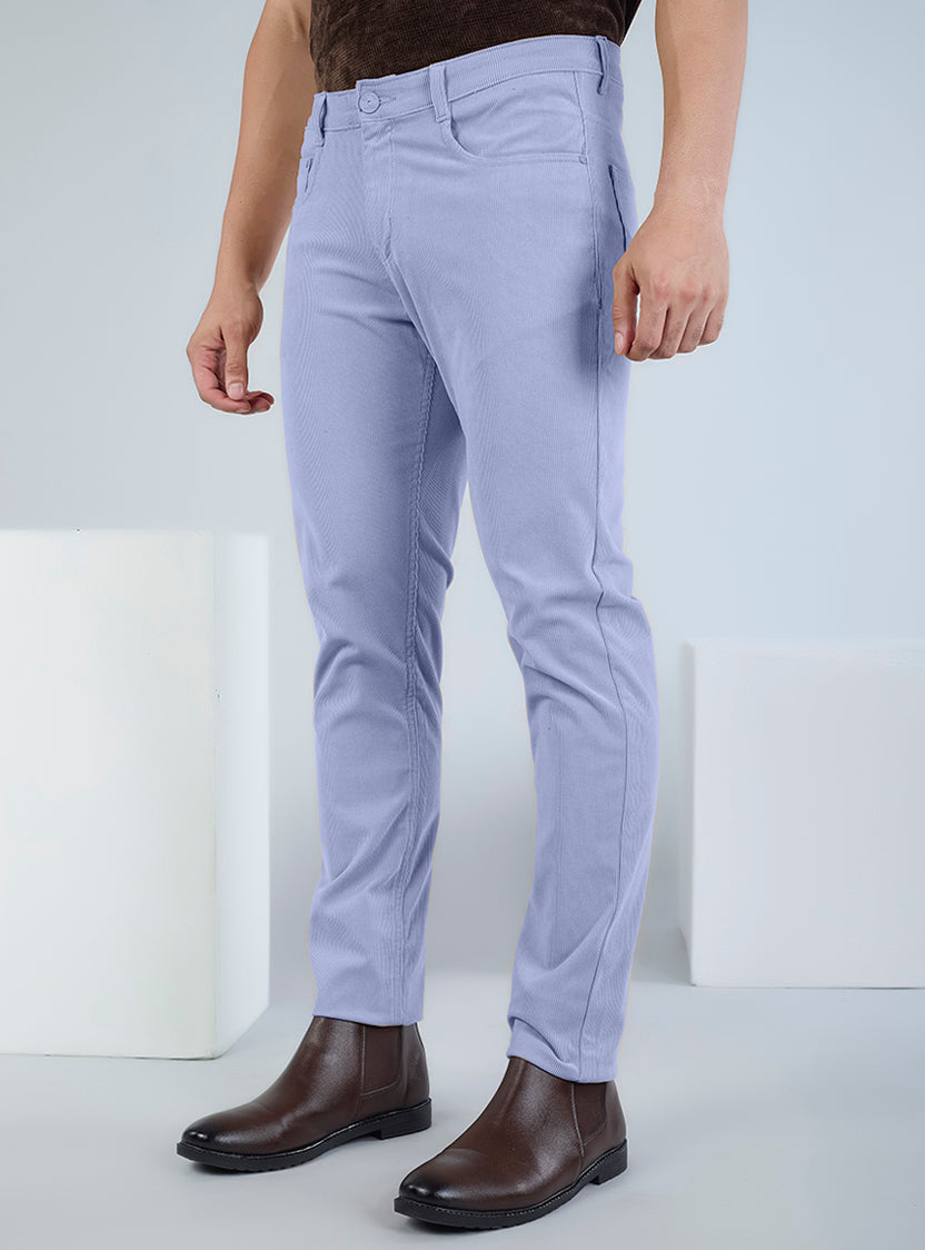 Slim Fit Mid Blue Corduroy Pants for Men