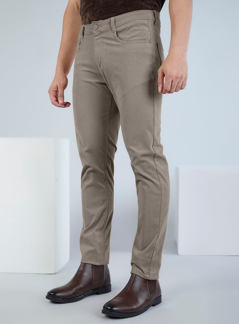 Slim Fit Mid Blue Corduroy Pants for Men