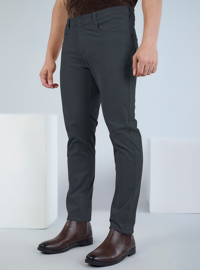 Slim Fit Mid Blue Corduroy Pants for Men