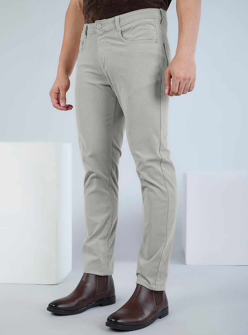 Slim Fit Mid Blue Corduroy Pants for Men
