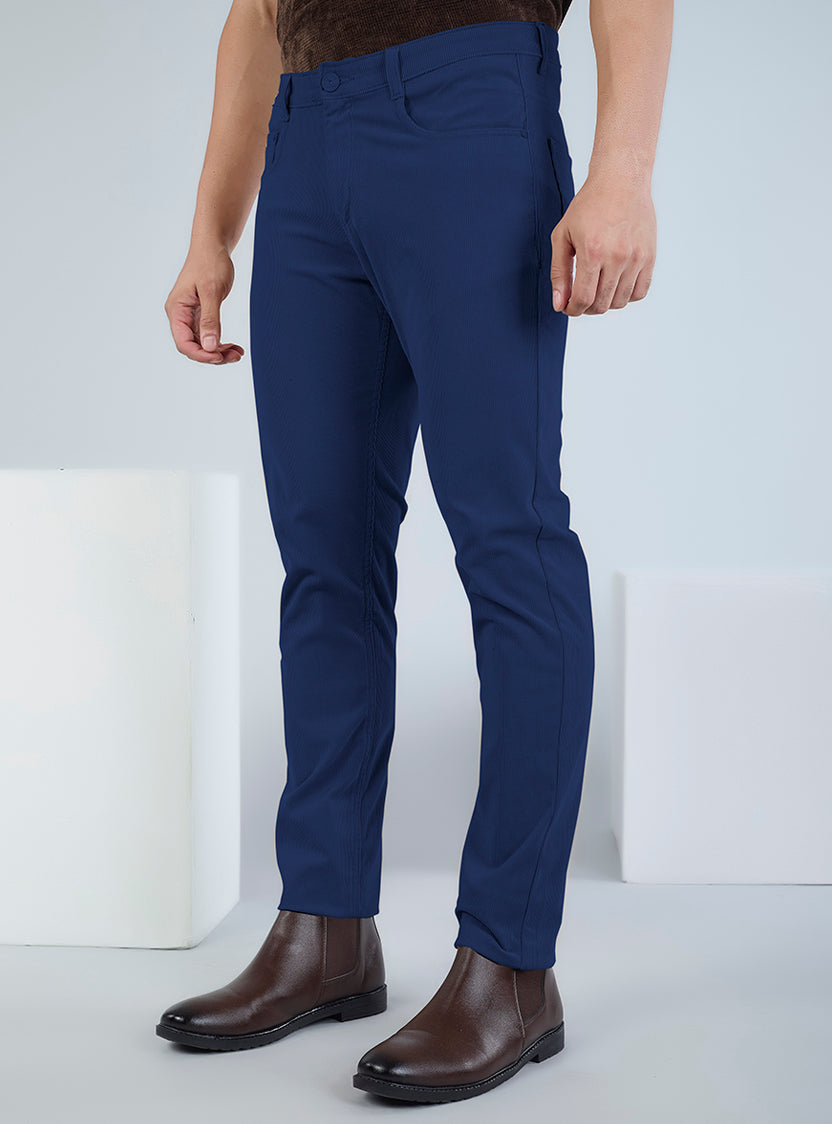 Slim Fit Mid Blue Corduroy Pants for Men