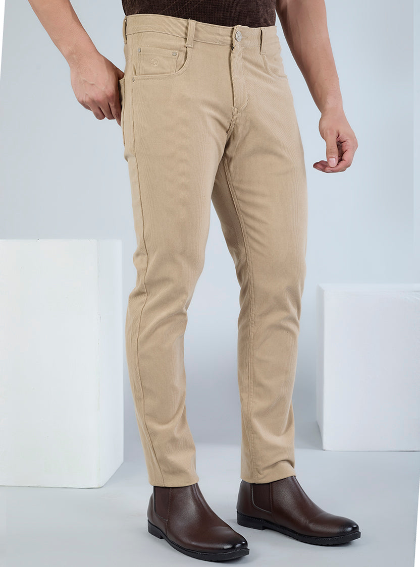 Slim Fit Mid Blue Corduroy Pants for Men