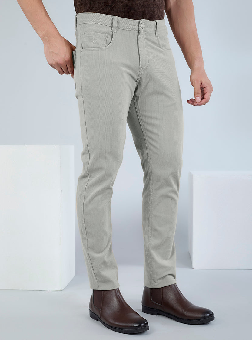 Slim Fit Mid Blue Corduroy Pants for Men