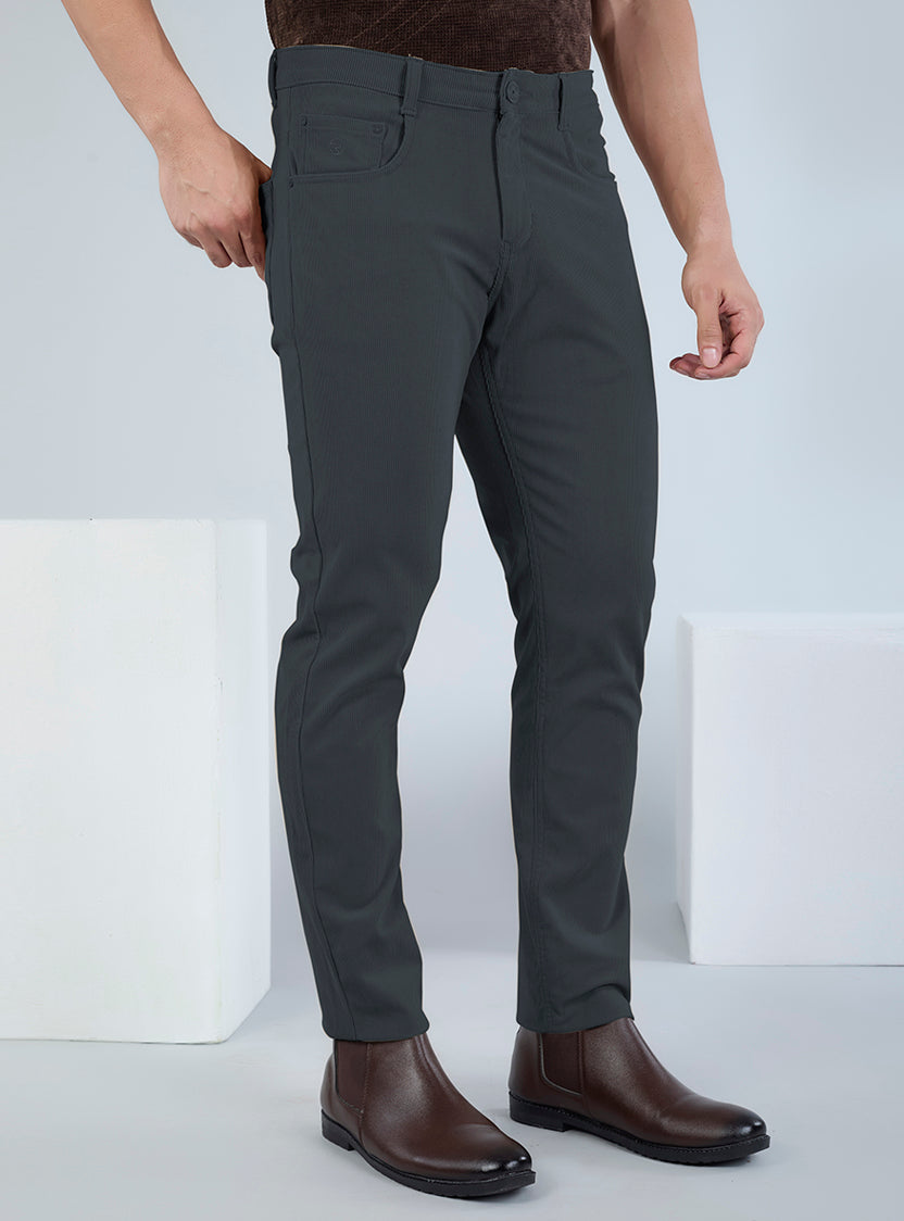 Slim Fit Mid Blue Corduroy Pants for Men