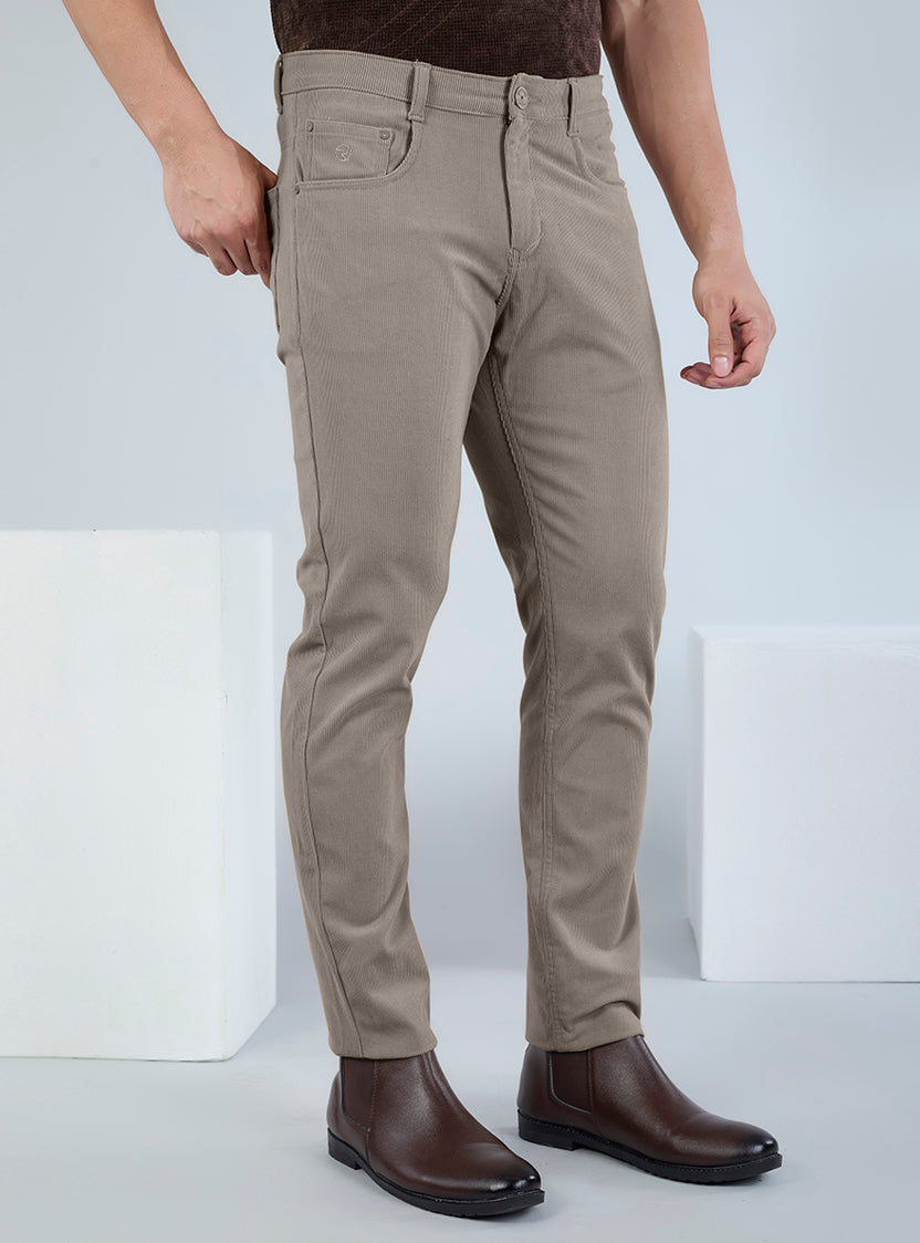 Slim Fit Mid Blue Corduroy Pants for Men