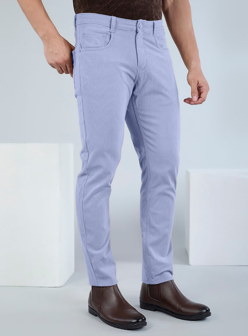Slim Fit Mid Blue Corduroy Pants for Men