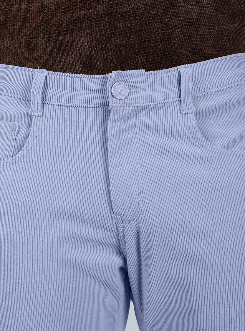 Slim Fit Mid Blue Corduroy Pants for Men