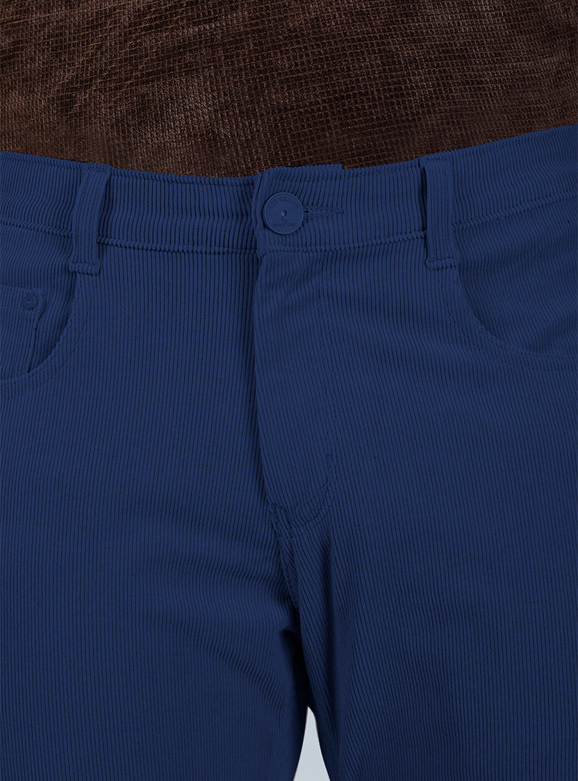 Slim Fit Mid Blue Corduroy Pants for Men