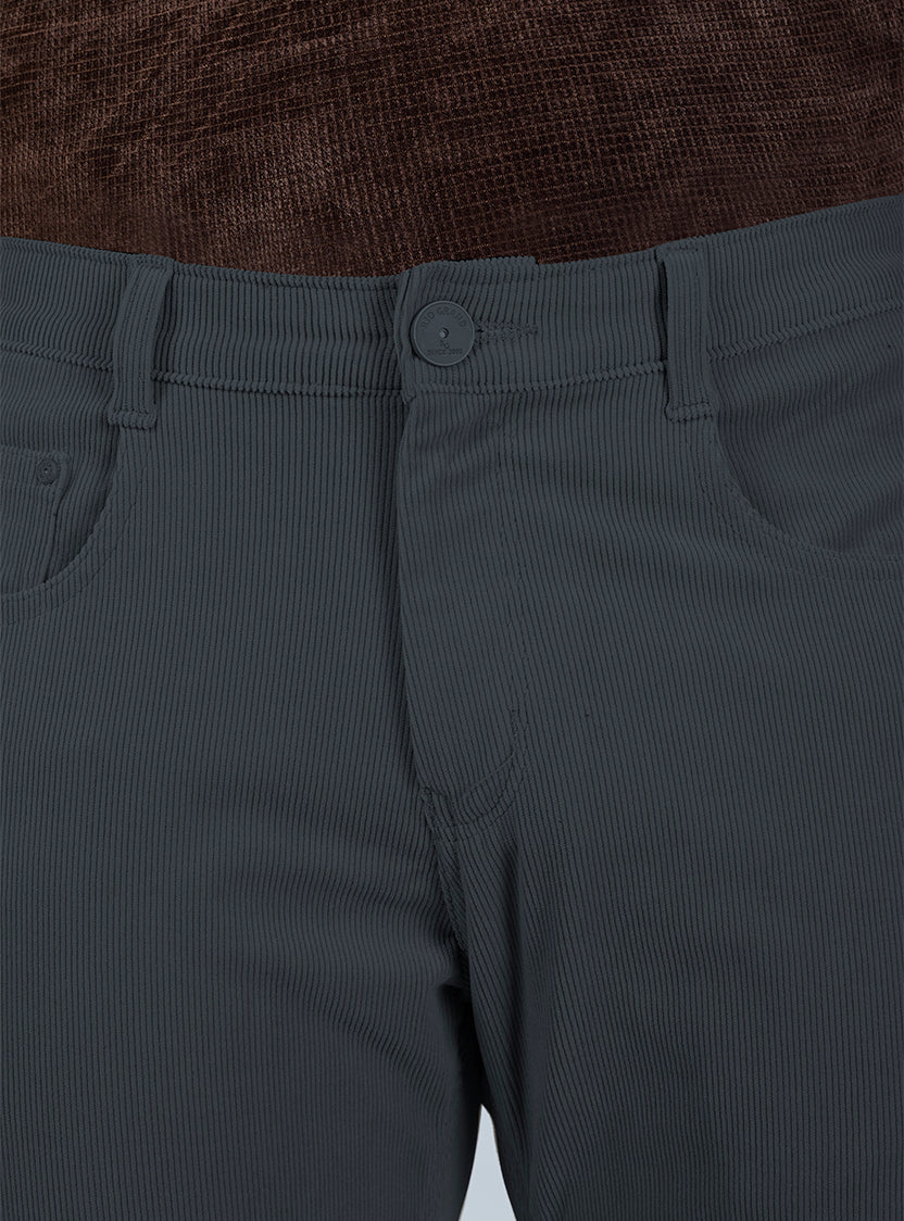 Slim Fit Mid Blue Corduroy Pants for Men