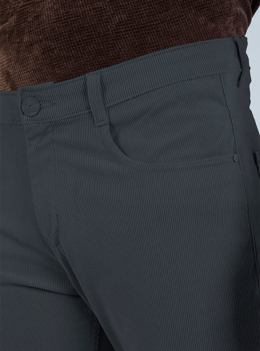 Slim Fit Mid Blue Corduroy Pants for Men