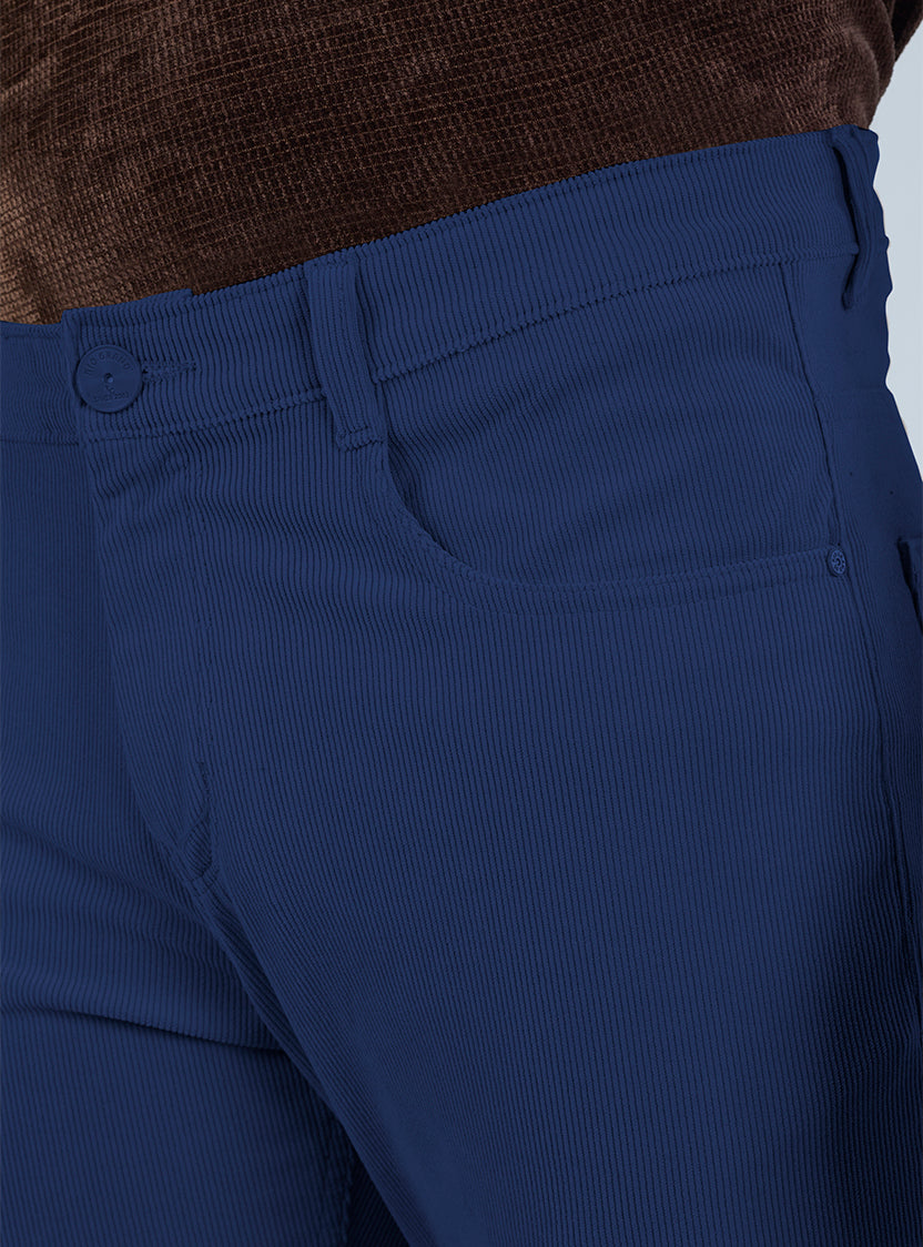 Slim Fit Mid Blue Corduroy Pants for Men