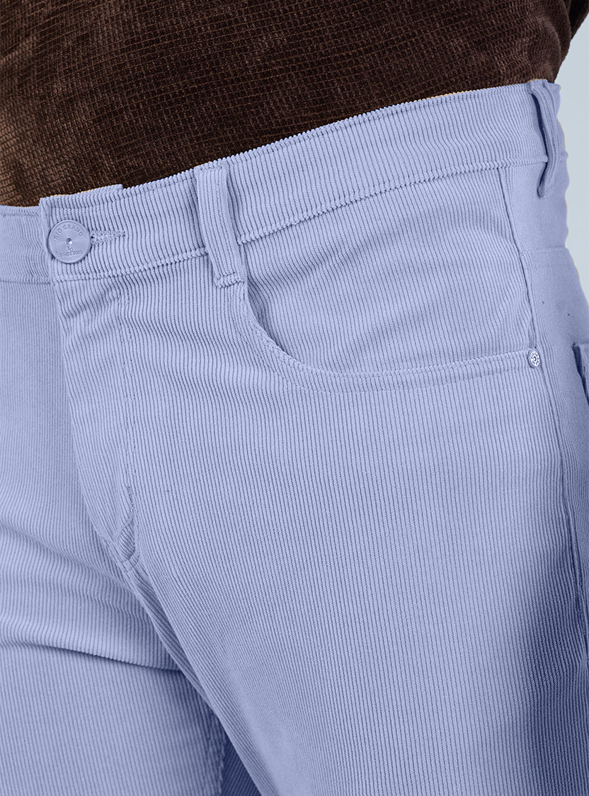 Slim Fit Mid Blue Corduroy Pants for Men
