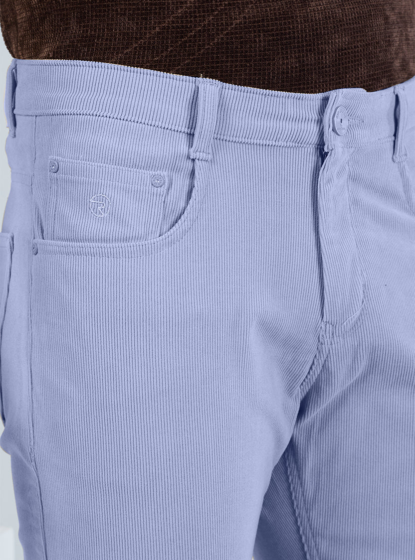 Slim Fit Mid Blue Corduroy Pants for Men