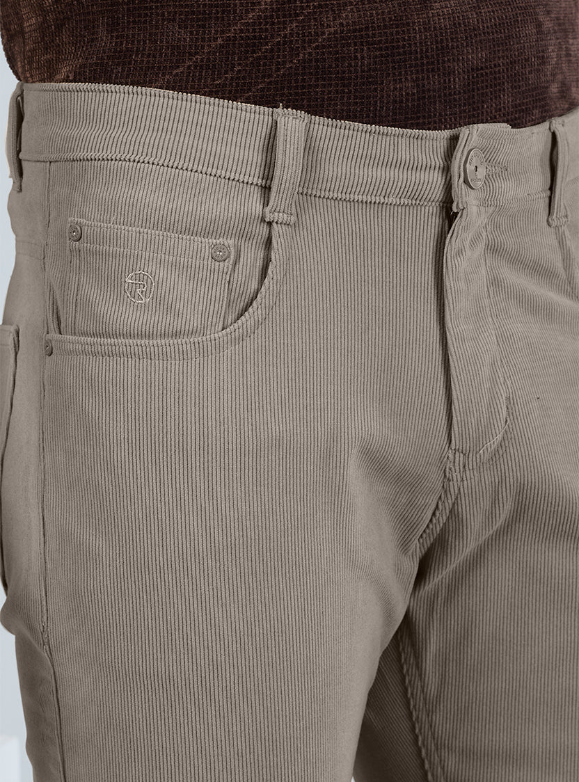Slim Fit Mid Blue Corduroy Pants for Men
