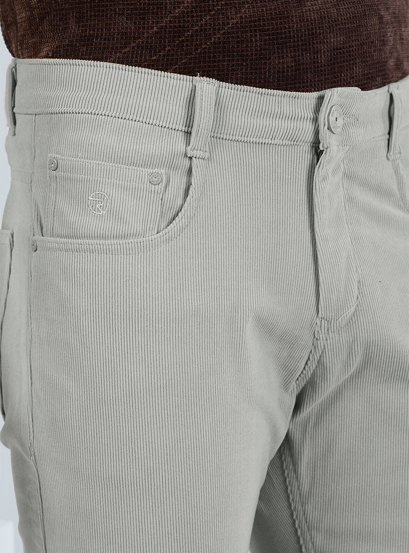 Slim Fit Mid Blue Corduroy Pants for Men