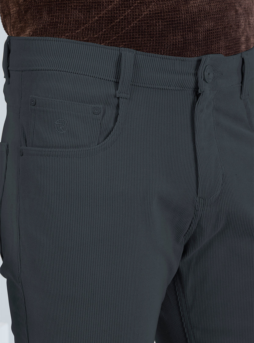 Slim Fit Mid Blue Corduroy Pants for Men