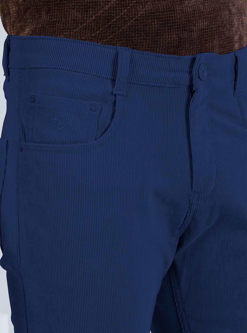 Slim Fit Mid Blue Corduroy Pants for Men