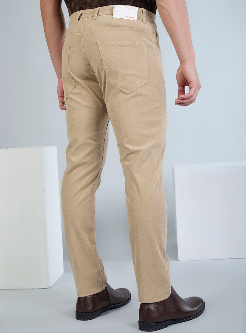 Slim Fit Mid Blue Corduroy Pants for Men