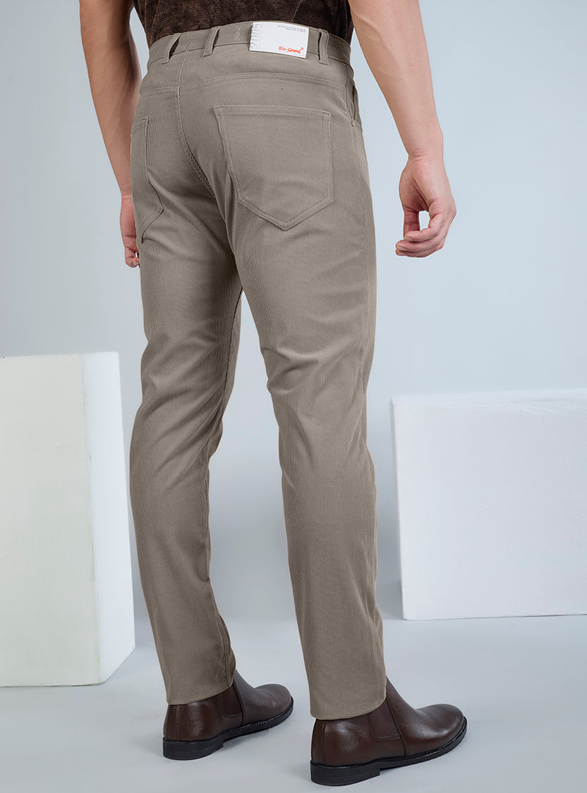 Slim Fit Mid Blue Corduroy Pants for Men