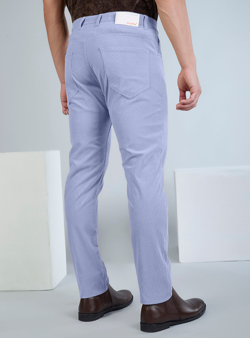 Slim Fit Mid Blue Corduroy Pants for Men