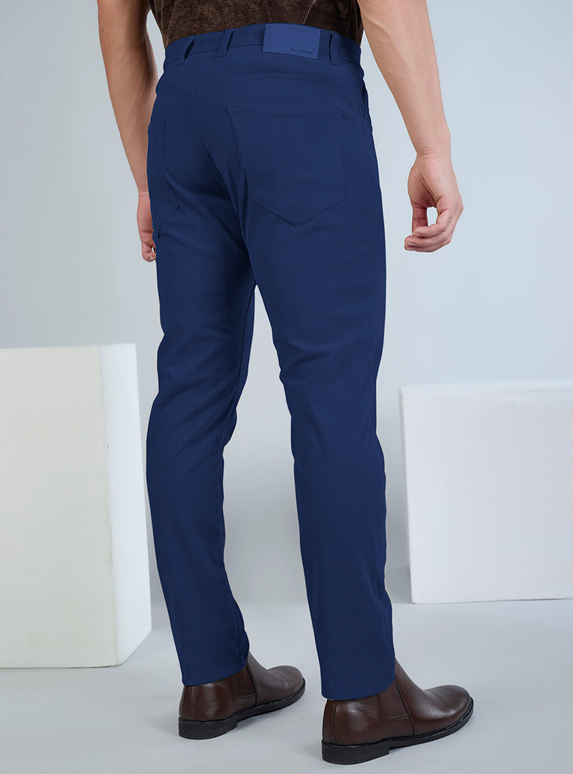 Slim Fit Mid Blue Corduroy Pants for Men