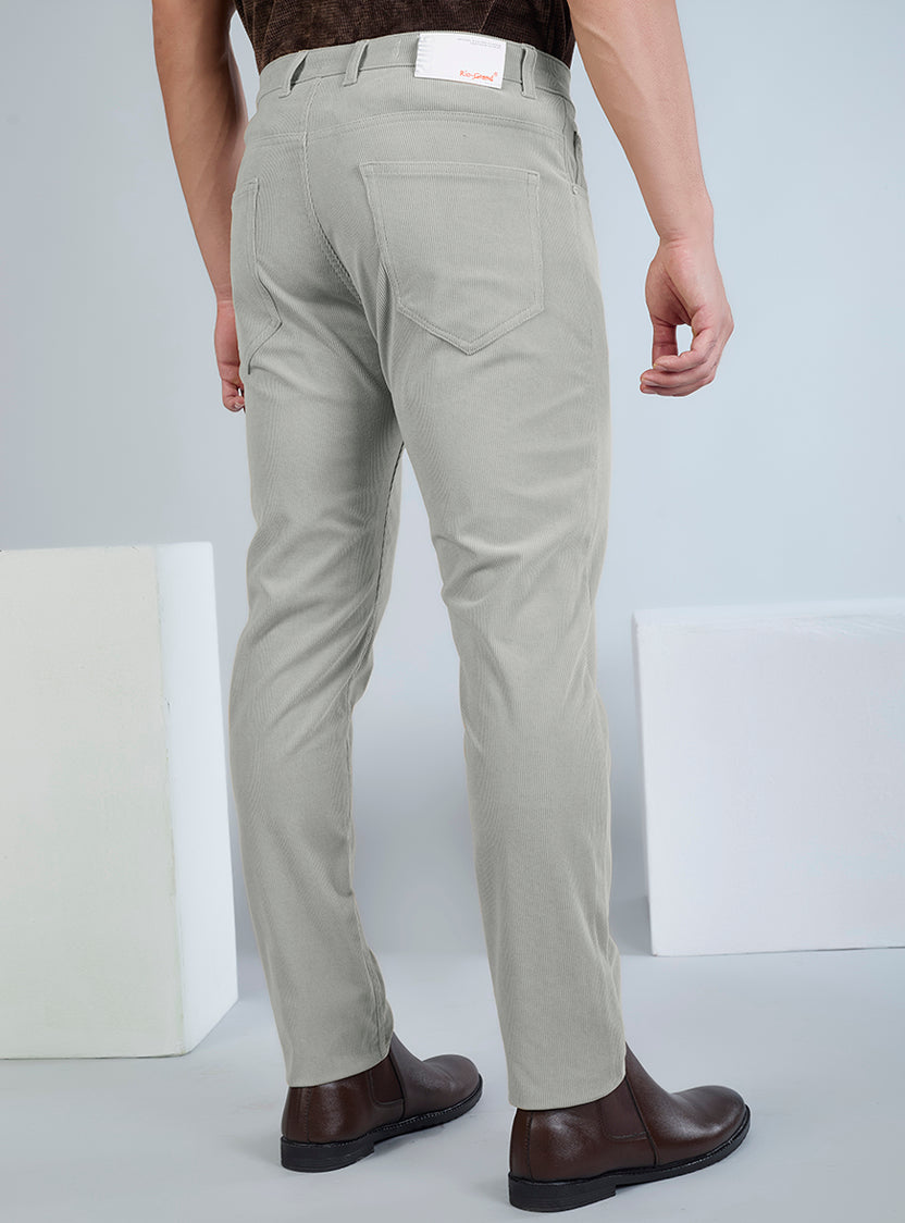 Slim Fit Mid Blue Corduroy Pants for Men