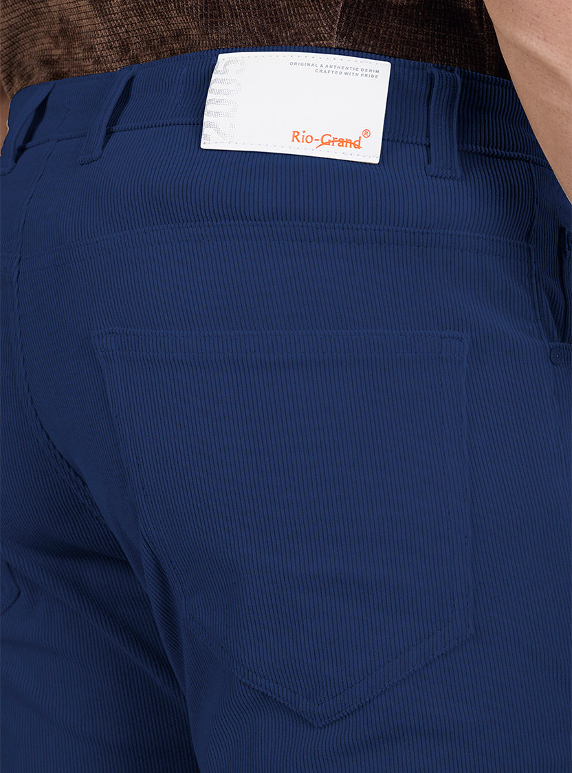 Slim Fit Mid Blue Corduroy Pants for Men