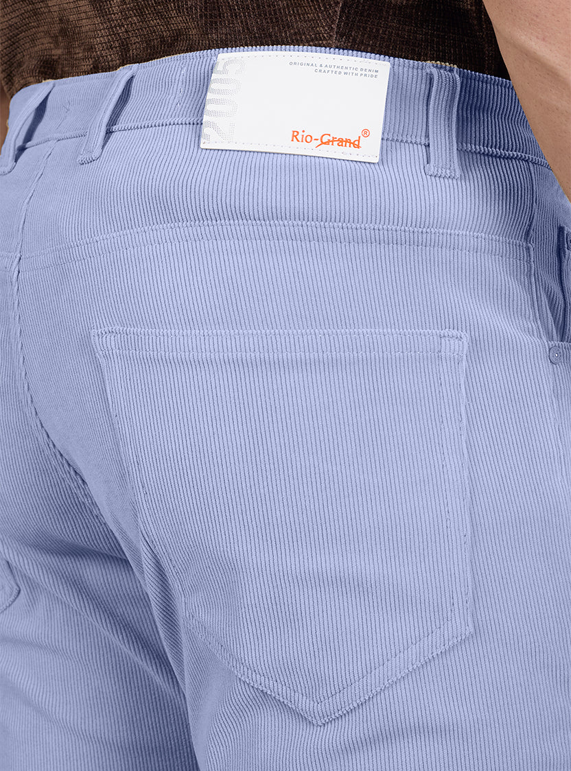 Slim Fit Mid Blue Corduroy Pants for Men