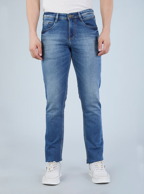Smart Slim Fit Light Blue Washed Denim Jeans for Men
