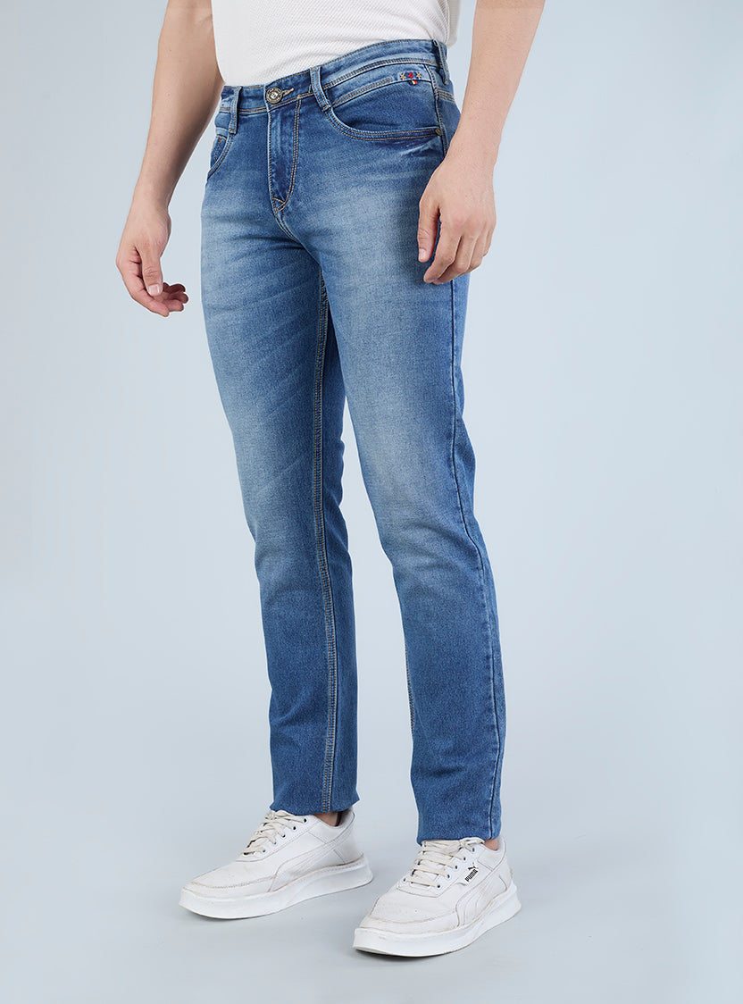 Smart Slim Fit Light Blue Washed Denim Jeans for Men