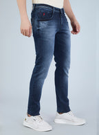 Smart Slim Fit Mid Blue Washed Denim Jeans for Men