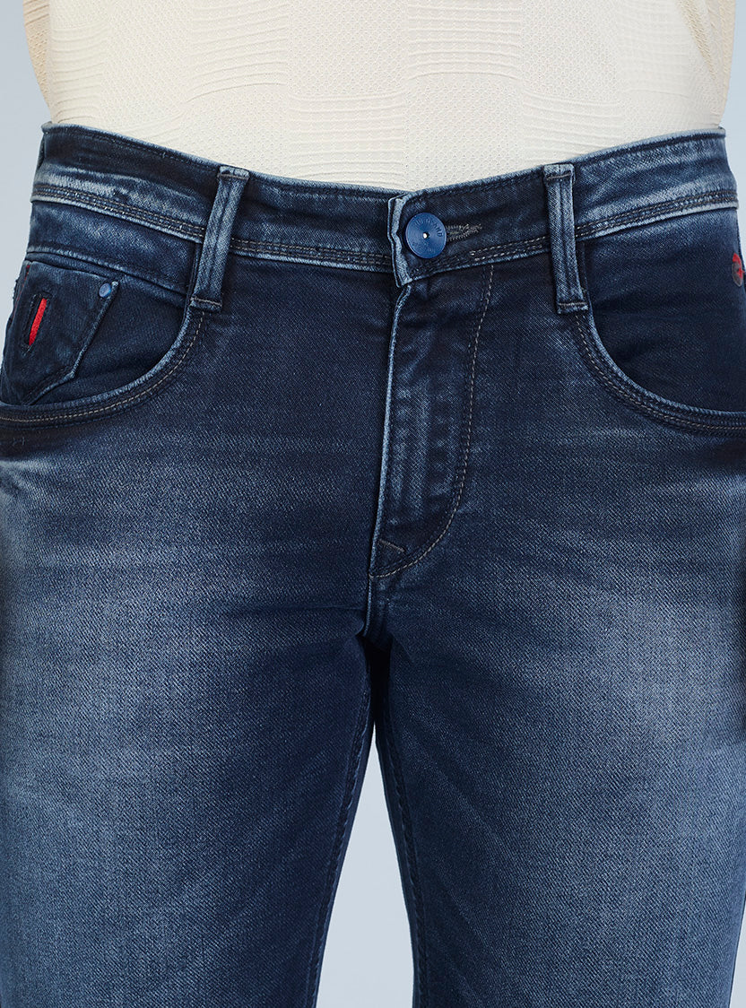 Smart Slim Fit Mid Blue Washed Denim Jeans for Men