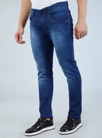 Smart Slim Fit Blue Washed Denim Jeans for Men