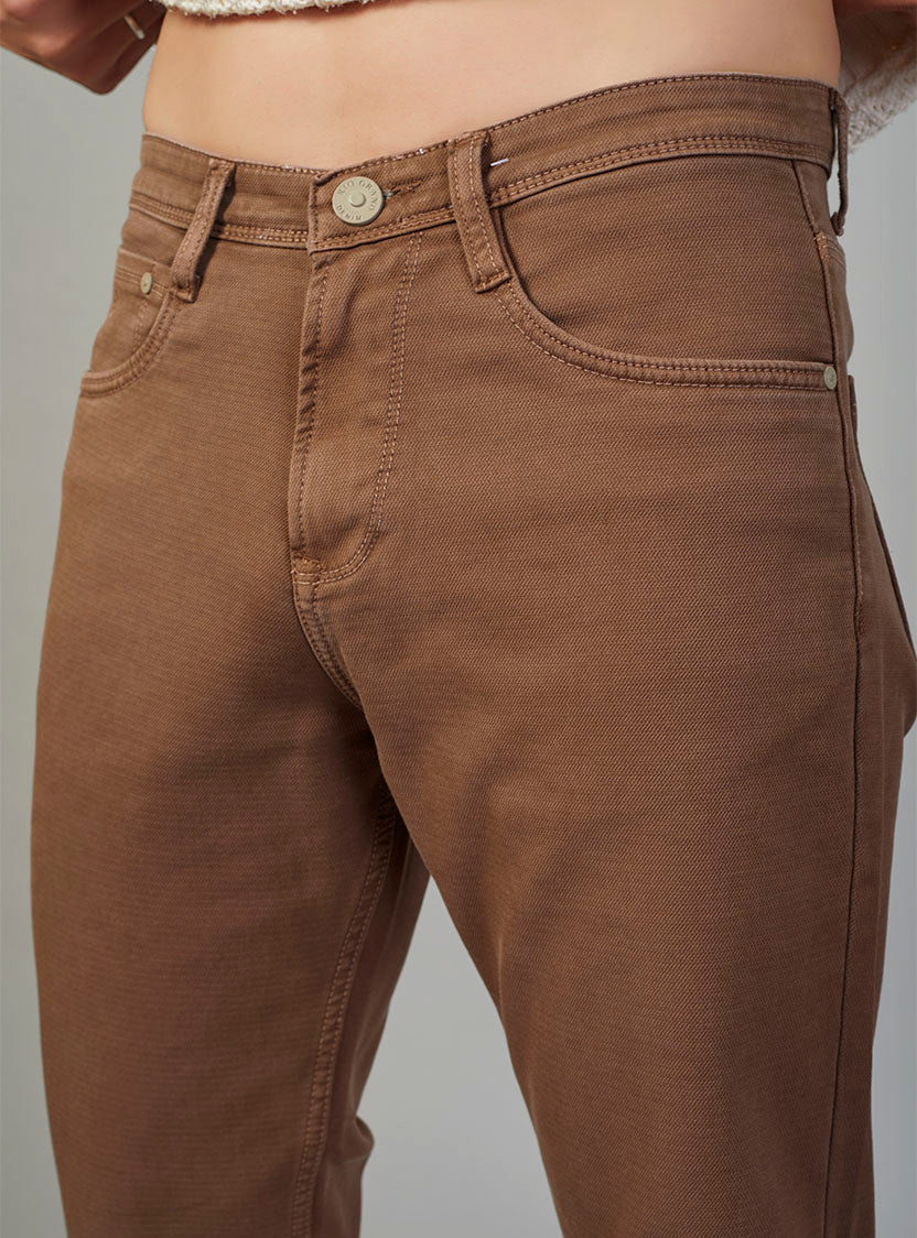 Brown Straight Fit Denim Jeans for Men