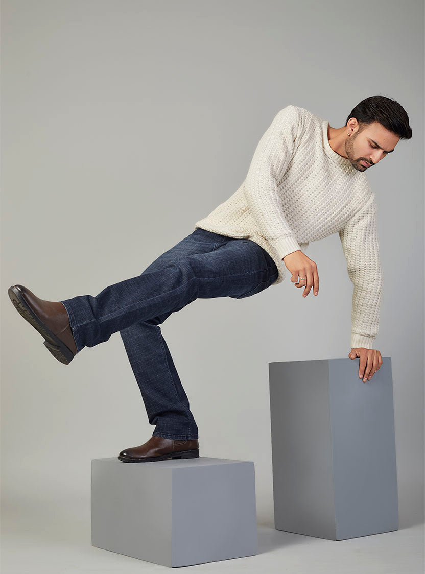 Dark Blue Straight Fit Denim Jeans for Men