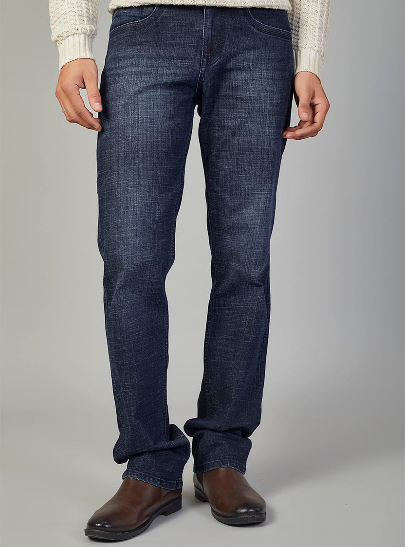Dark Blue Straight Fit Denim Jeans for Men