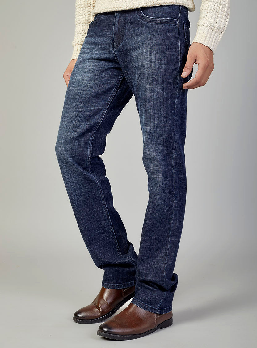 Dark Blue Straight Fit Denim Jeans for Men