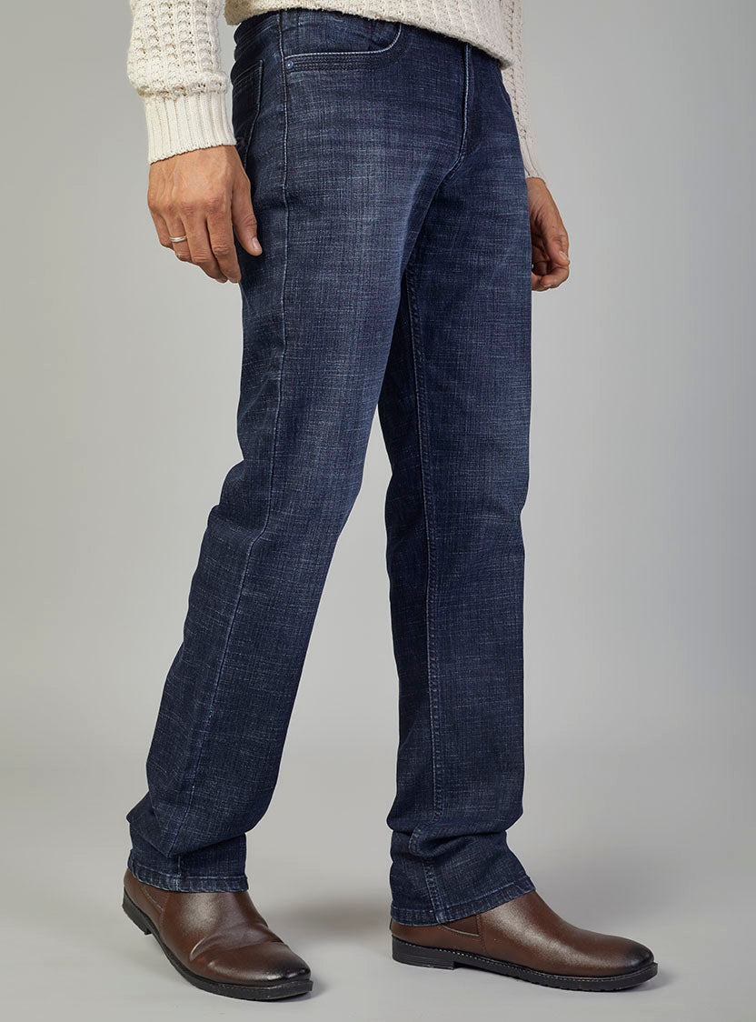 Dark Blue Straight Fit Denim Jeans for Men